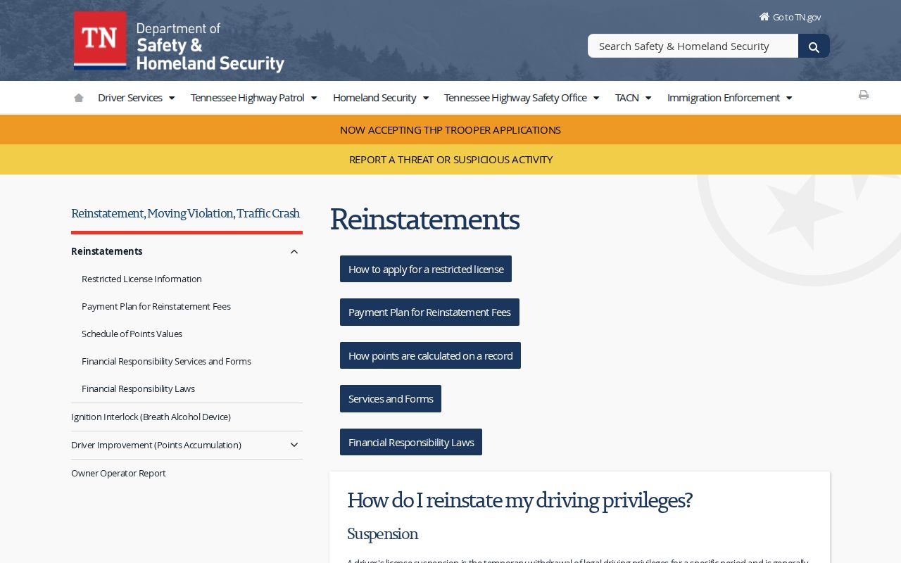 Gibson County traffic warrant records, Tennessee Department of Safety reinstatement source