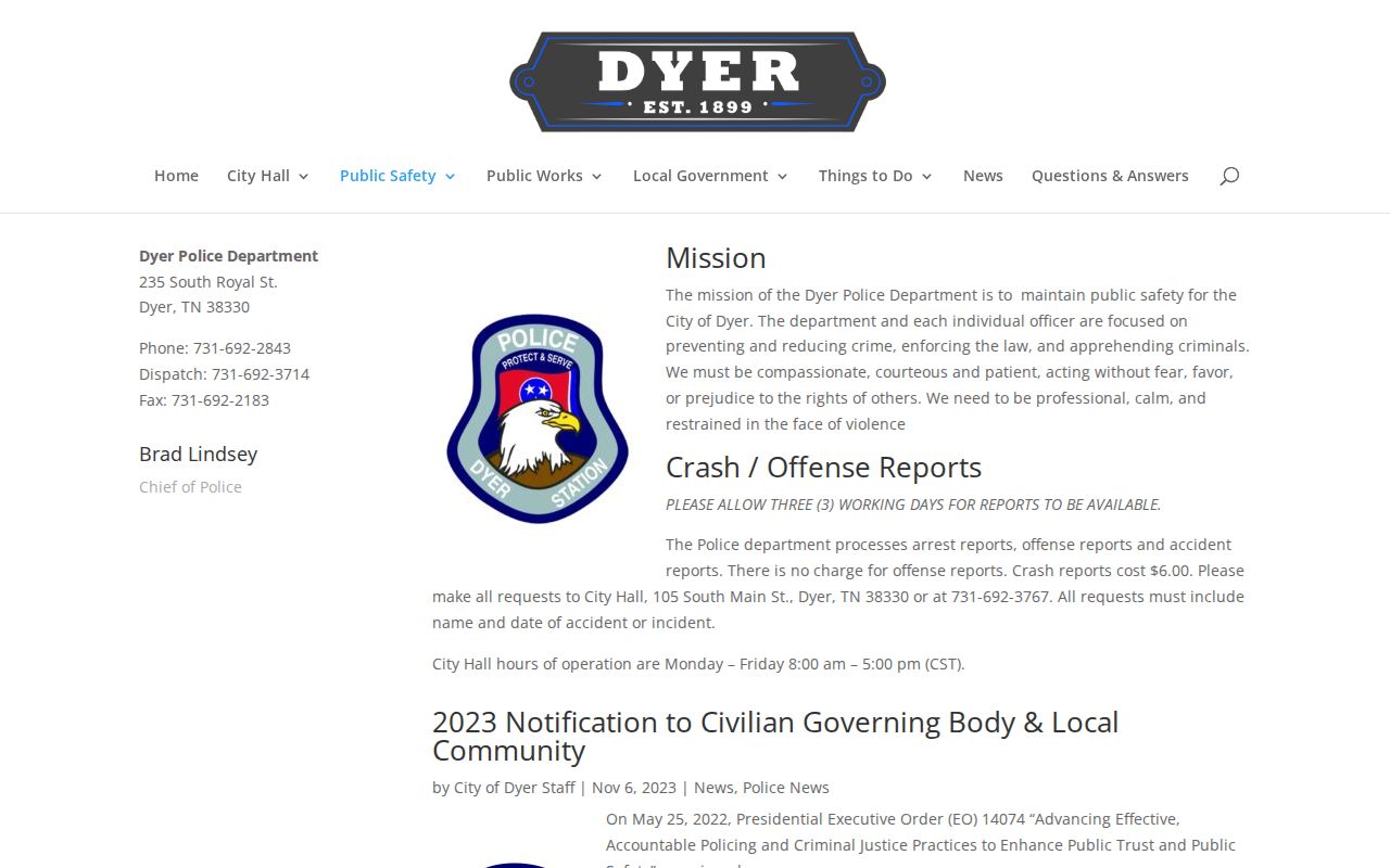 Dyer warrant records, official Dyer Police report source